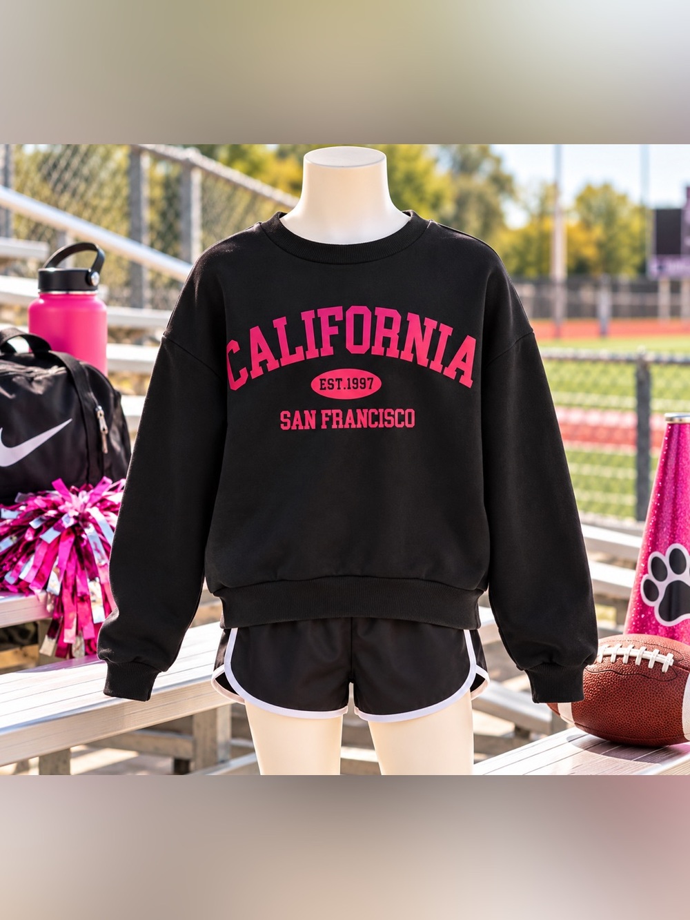 SHEIN Girls 11Y California San Francisco Varsity Graphic Black Sweatshirt